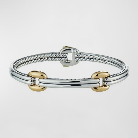 David Yurman Sterling Silver & 18K Yellow Gold Thoroughbred Double Link Bracelet - Picture 2 of 8